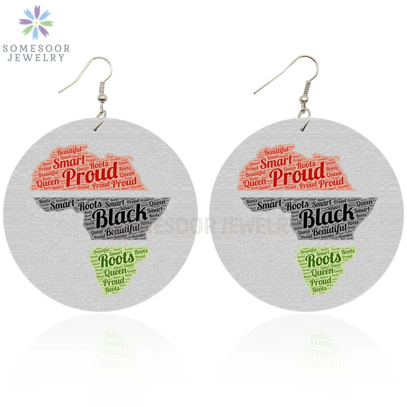 SOMESOOR гордые черные корни Африканская Карта деревянные серьги в форме капли
