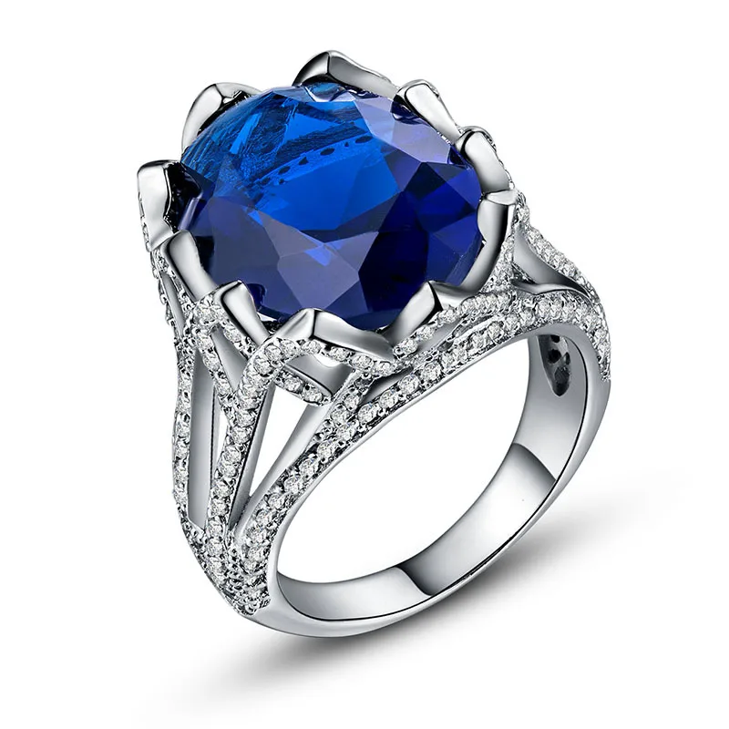Bague Ringen роскошное женское серебряное кольцо 925 с 21 мм сапфировым драгоценным