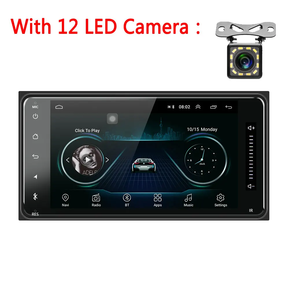 AMPrime Android Авторадио для Toyota Corolla 7 ''сенсорный экран автомобиля MP5 плеер Автомобильная стереовидеоаппаратура зеркало GPS ссылка fm-радио - Цвет: With 12 LED Camera