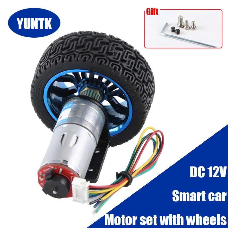 

DC Encoder Gear Motor Vehicle Gear Motors Robot Parts 12V Geared Motors 65mm Wheel Kit Set Gearmotors for Robot Toy Car