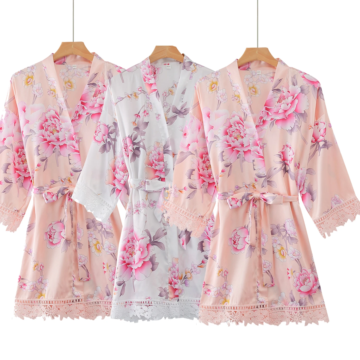 YUXINBRIDAL халаты с цветочным принтом с кружевной отделкой цветочный атласный Шелковый Свадебный невесты кимоно для невесты Халаты вечерние халат свадьба