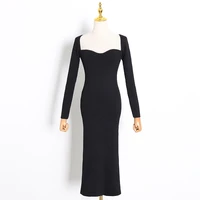 back split slim dresses for women square collar long sleeve high waist white sexy knitted dress female autumn