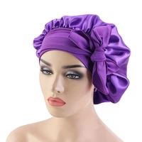 new fashion satin bonnet for women with long wide stretch tie ladies hair styling night sleep cap silk headwear hair accessories