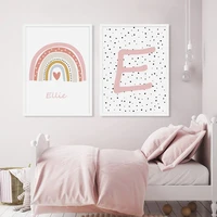 interior%c2%a0painting%c2%a0pink rainbow custom name initial nursery girls canvas paintings poster print wall art picture gift for