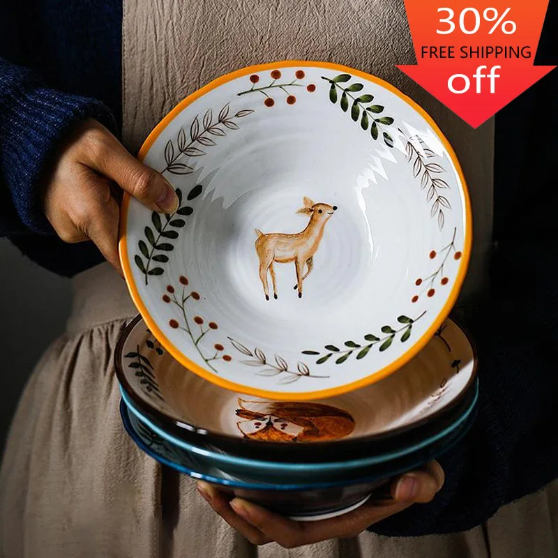 8-дюймовая керамическая миска для рамена с ручной росписью под глазурью дизайн