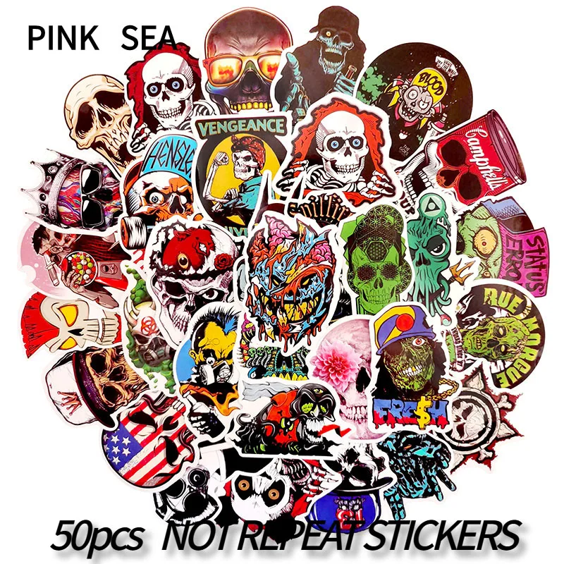 10/30/50Pcs/set Horror Skull Series Cartoon Graffiti Stickers For Skateboard Luggage Scrapbook Laptop Guitar Motorcycle Bicycle