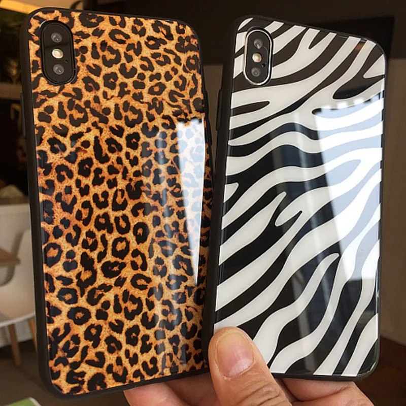 Роскошный чехол для телефона из закаленного стекла с леопардовым принтом iPhone 7 8 6