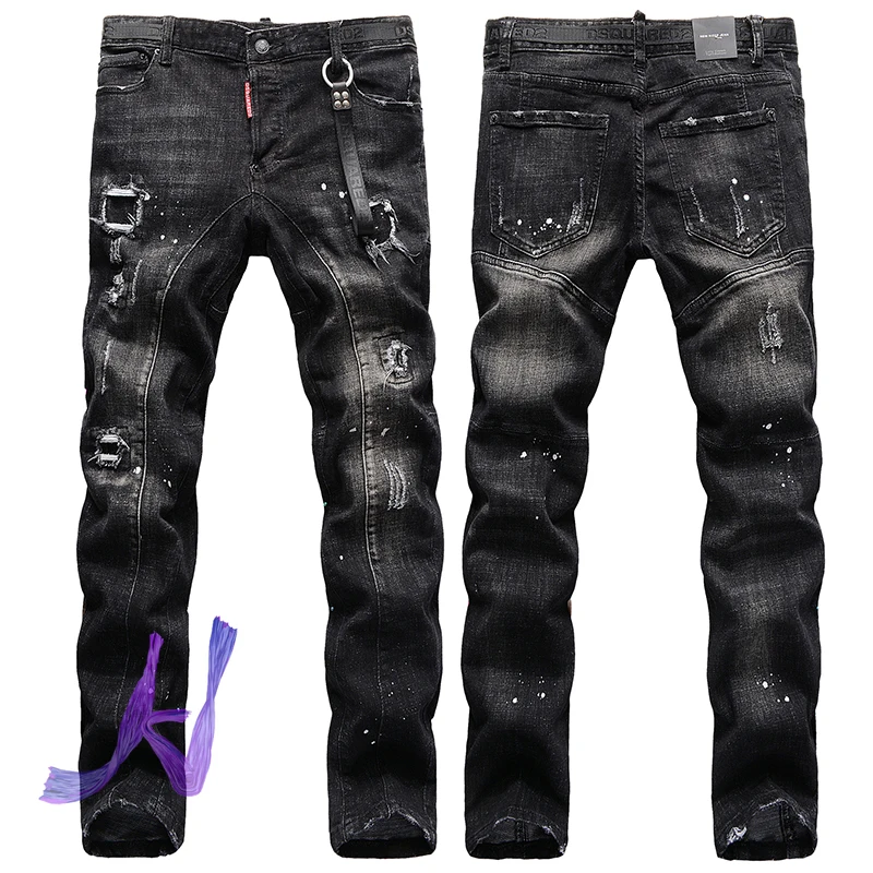 

Black Dsquared2 Stretch Damage Hole Jeans High Quality Casual DSQ2 Denim Pants