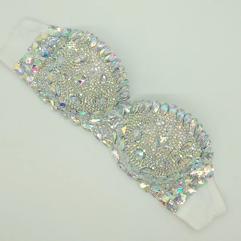 Women Rhinestones Bra Bling Crystal Diamond Bikini Stage Wear Sexy Nightclub Bar DJ Dancer Performance Costume Underwear