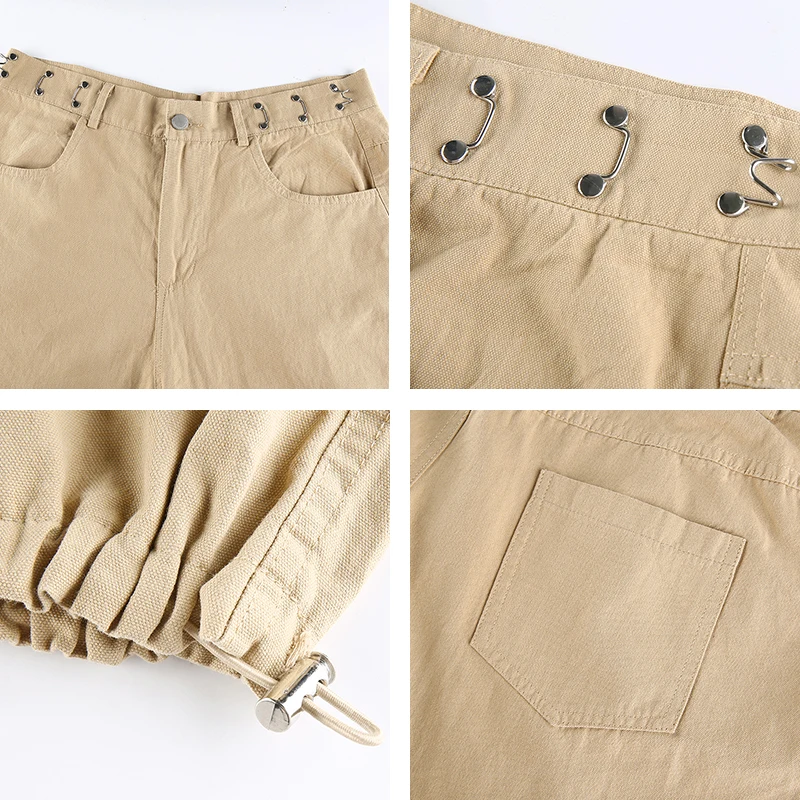 

Casual Solid Baggy Khaki Harem Pants Women 2021 Loose Trousers Adjustable Buckle High Waist Black Sweatpants Capris Streetwear