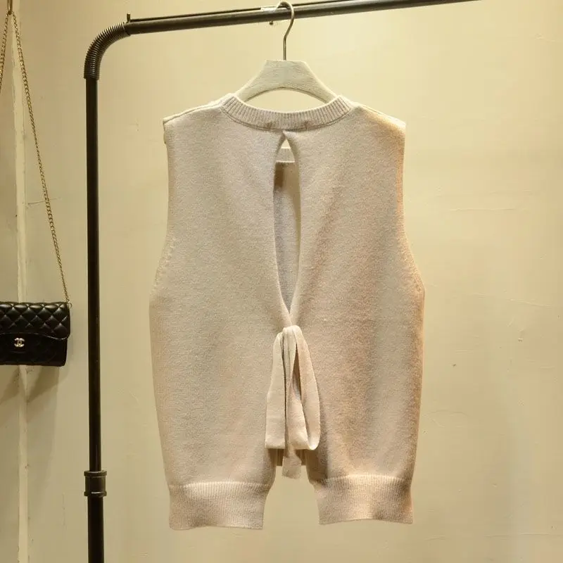 Женский свитер с круглым вырезом жилет в Корейском стиле преппи однотонный