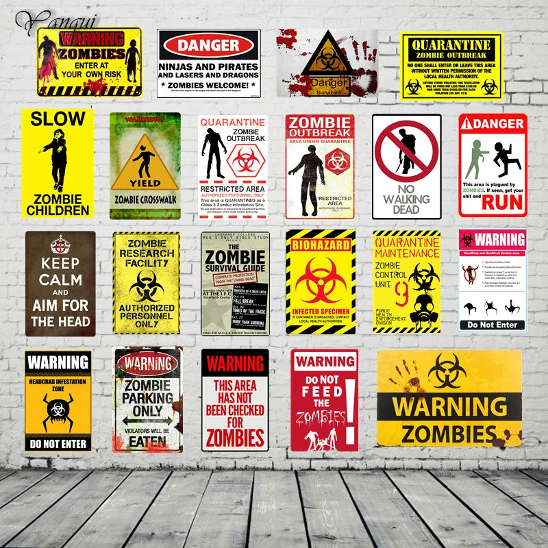 

20x30CM Personalized Custom Home Bar Pub Cafe Metal Signs Warning Zombies Print Poster Vintage Decor Wall Plaque YQZ079