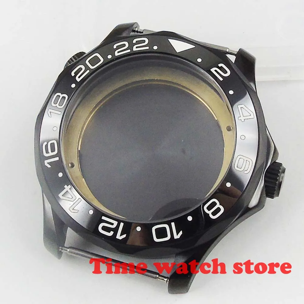 

Polished 41mm PVD black stainless steel sapphire glass fit ETA 2836 Miyota 82 DG3804 luminous ceramic bezel watch case C573