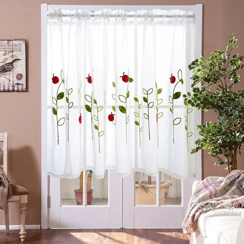 Божья коровка короткие Шторы s для гостиной тюль окна Кухня Прозрачная Вуаль DL WP121