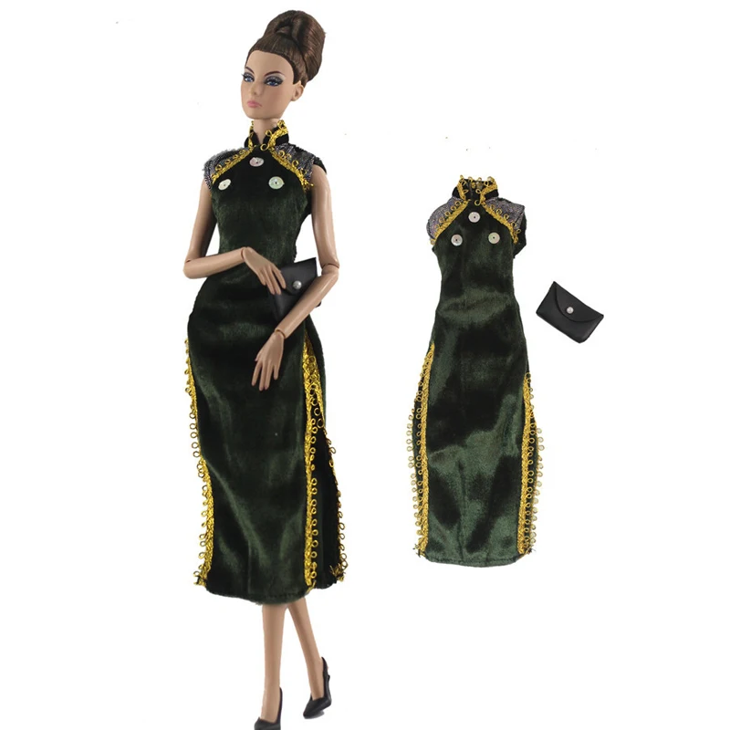 dress 2 Платье с цветочным рисунком для куклы Барби, одежда, китайское платье Ципао, вечерние платья для кукол Барби, наряды 1/6, аксессуары для кукол - Цвет: dress 2
