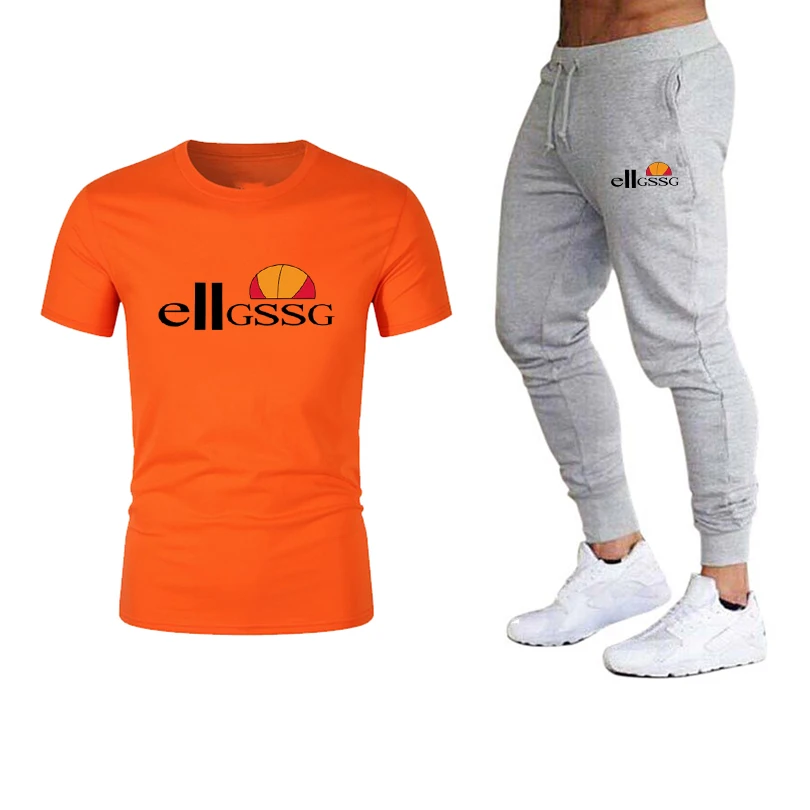 

2021 new men's casual sportswear spring and summer sportswear two-piece T-shirt casual sports suit tide