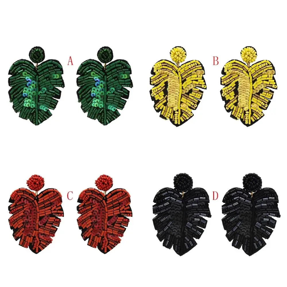 Серьги подвески с бусинами ручной работы в стиле бохо большие листья 2020 для