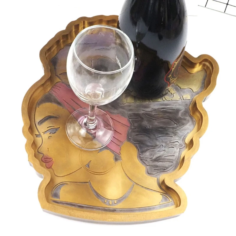 

African Goddess Tray Crystal Epoxy Resin Mold Serving Plate Coaster Silicone Mould DIY Handmade Crafts Home Decoration Tool P9YF