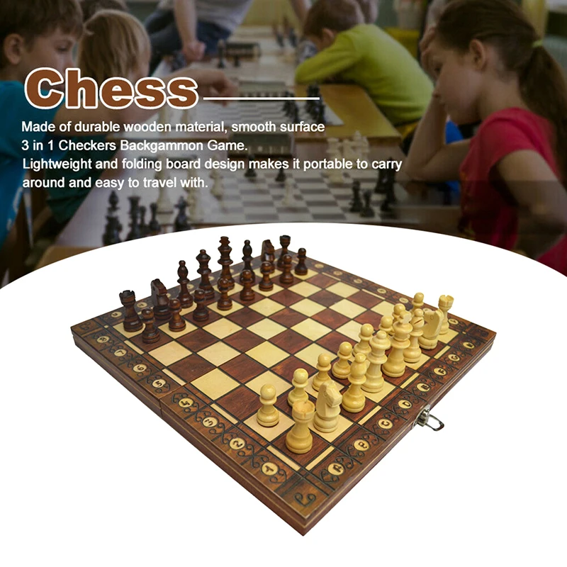

High Quality Large Magnetic Wooden Folding Chess Set Felted Game Board Interior Storage Adult Kids Gift Family Game Chess Board