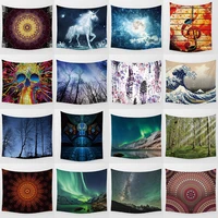 beauty mandala horse music feather sea wave birch forest background wall decoration wall art tapestry rectangle wall hanging