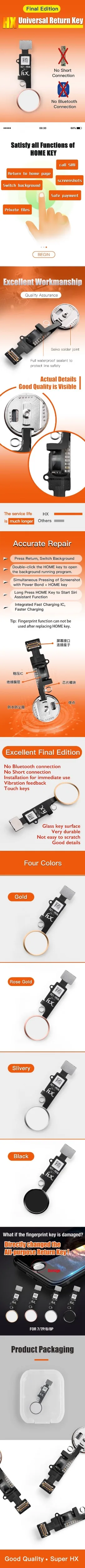 YMJ новых электронных компонентов HX универсальный кнопку "домой" для iphone 7/7 plus/8/8 plus Кнопка возврата ключ только функцией заднего вида и снимок экрана не за счет сканера отпечатков пальцев