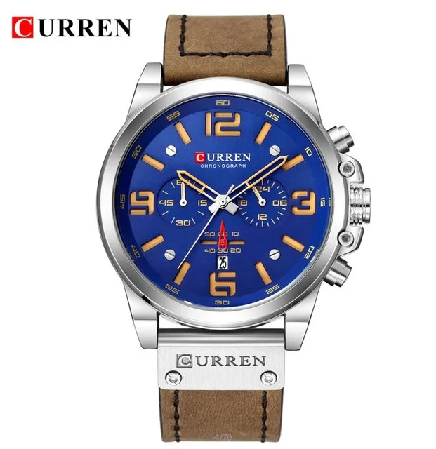 brown blue Новинка CURREN 8314, мужские часы, Топ бренд, роскошные мужские военные спортивные наручные часы, кожа, кварцевые часы erkek saat Relogio Masculino - Цвет: brown blue