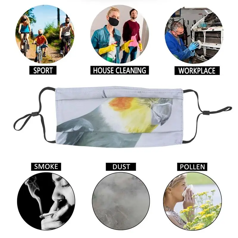 

Cockatiel Pet Portrait Adjustable Face Mask Unisex Adult Normal Grey Anti Dust Protection Cover Respirator Mouth-Muffle
