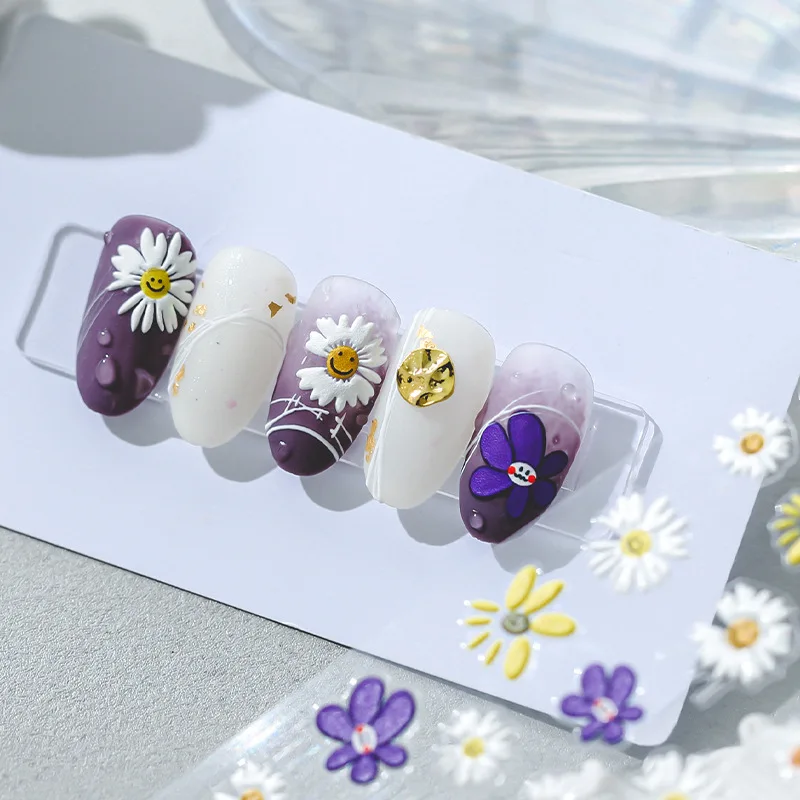 2022 новые 5D тисненые наклейки для ногтей корейский дизайн маргаритки цветок
