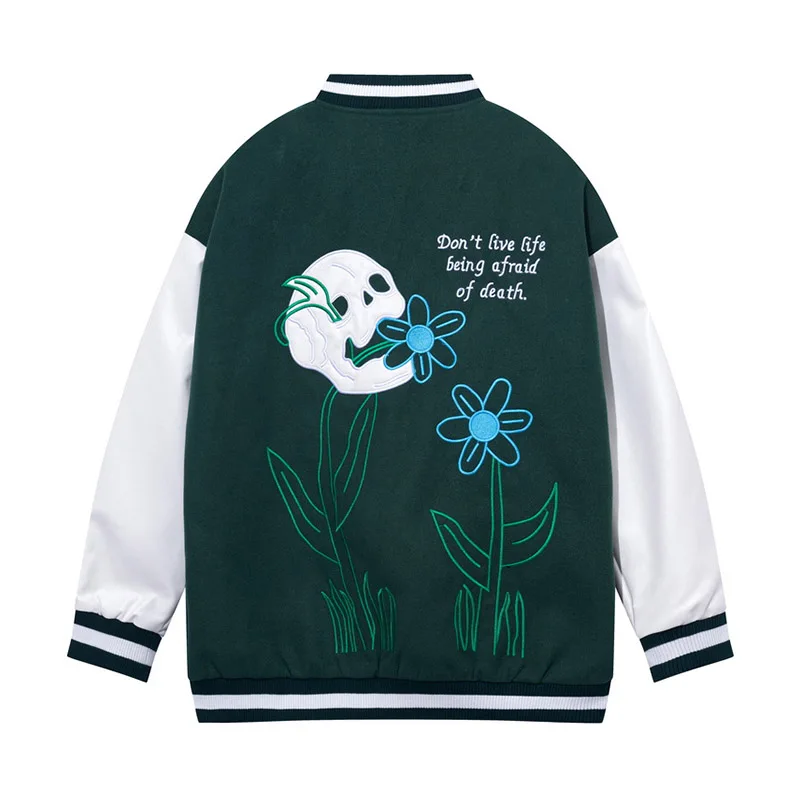 

Fashion Skull Embroidered High Street Baseball Jackets Men harakuju Hip Hop Loose Fit Outwear Tops Patchwork