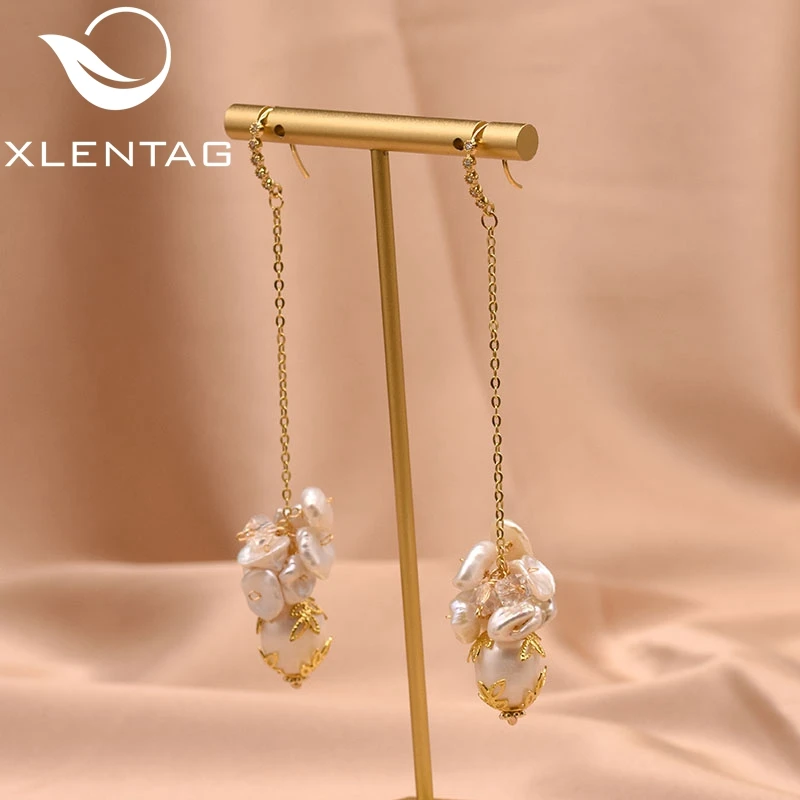 XlentAg натуральный барокко жемчужина ручной работы серьги длинные висячие невесты