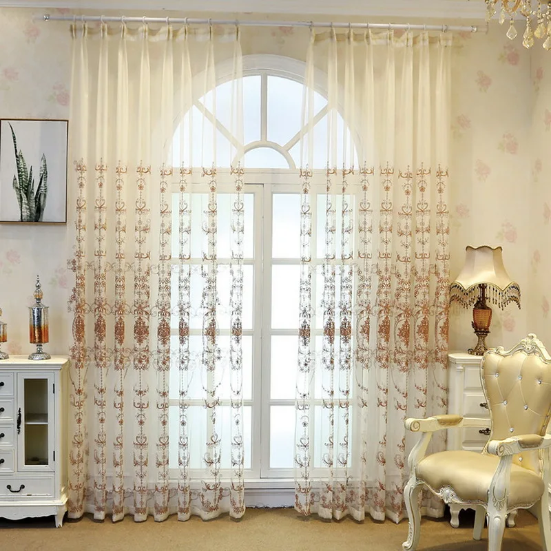 

European Embroidery Voile Window Curtain Fabric Coffee Tulle Curtain Door Sheer For Living Room Kitchen Drape Blinds M211#40