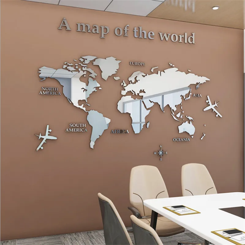 3D Crystal Acrylic World Map Wall Stickers European Type Decorative Mirror Wallpaper For Office TV Background | Дом и сад
