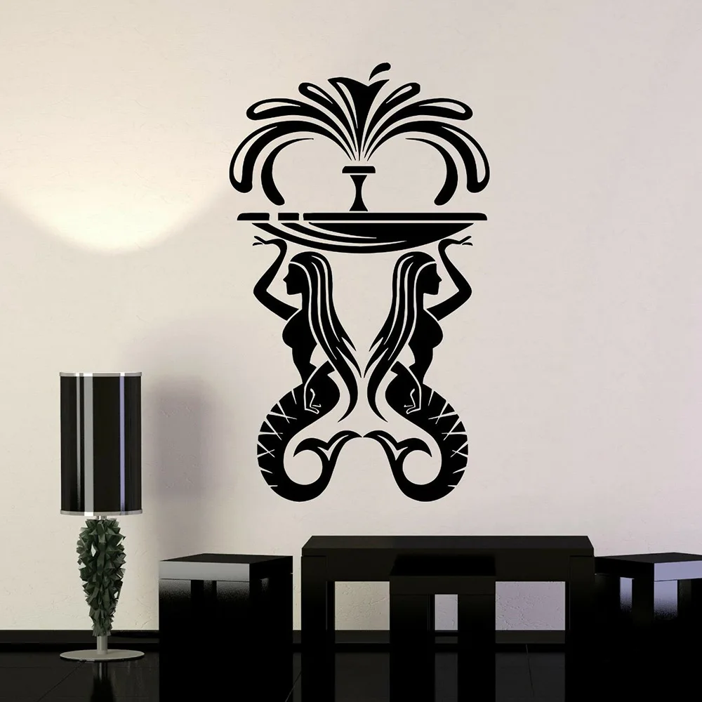 

Водяной фонтан настенные стикеры морская сирена Русалка ванная виниловая наклейка на стену для гостиной винтажное офисное украшение для д...