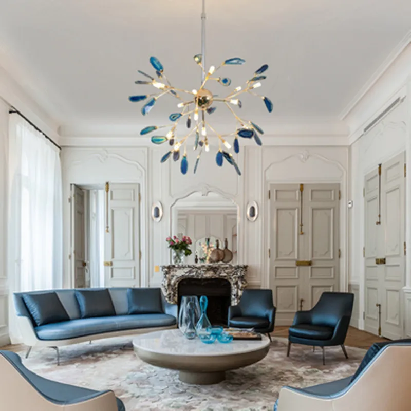 Современные Агатовые светодиодные люстры освещение для гостиной золотая