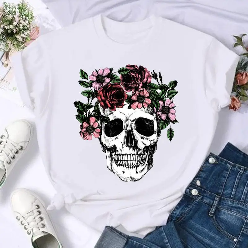 

Butterfly Skull Funny Print Women T Shirts Summer Casual Short Sleeve Shirt Harajuku Tops Female T-shirt Cute Cartoon Clothes