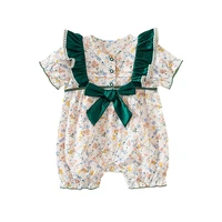 newborn baby romper autumn o collar short sleeve cotton flowers print infant clothes jumpsuit toddler outfits with bow 0 2y
