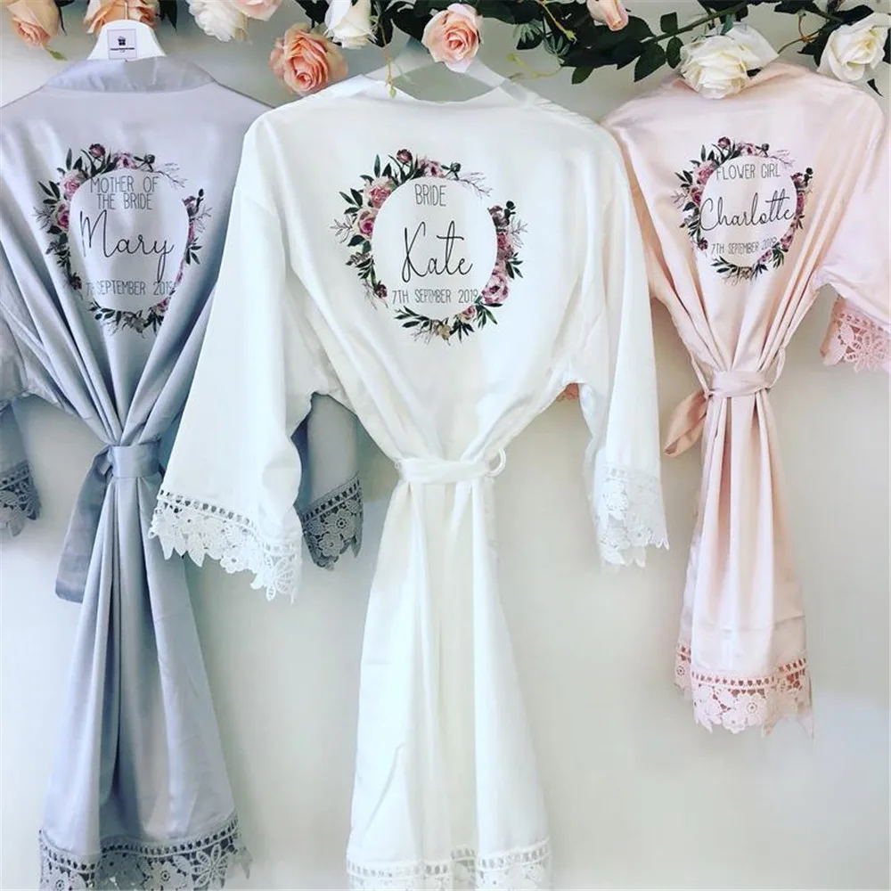 Кружевное атласное свадебное платье с цветочным венком шелковое кимоно для