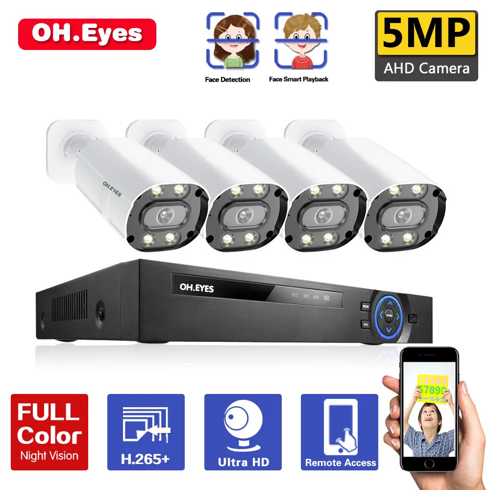 

Система видеонаблюдения с ночным видением, 4 канала, H.265 + 5 МП, DVR, 5 МП, наружная Водонепроницаемая AHD-камера для домашнего видеонаблюдения, Ко...