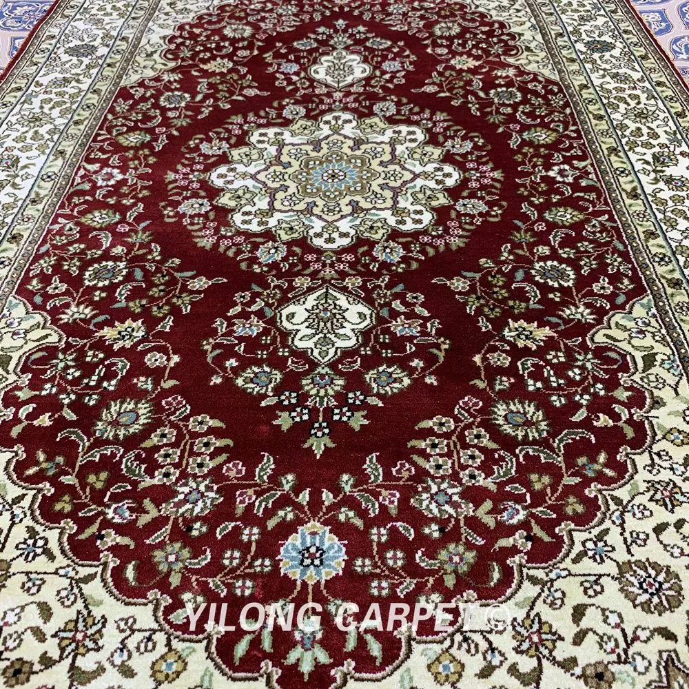 Yilong 3 'x 5' красный Восточный коврик ручной работы из индейки Шелковый