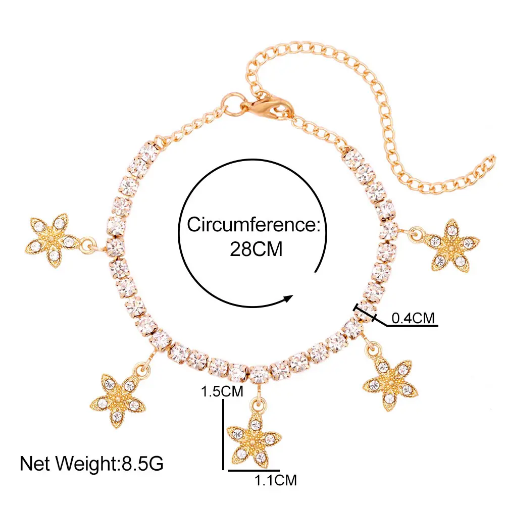 

INS Fashion Cute Metal Starfish Pendant Anklet Summer Beach Big Rhinestone Foot Ankle Bracelet On Leg Golden Bohemian Jewelry