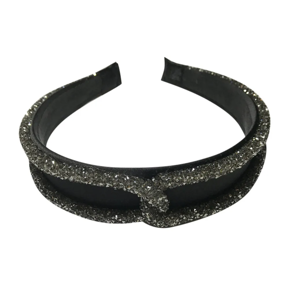 Повязка на голову женская со сверкающими вставками простой однотонный широкий