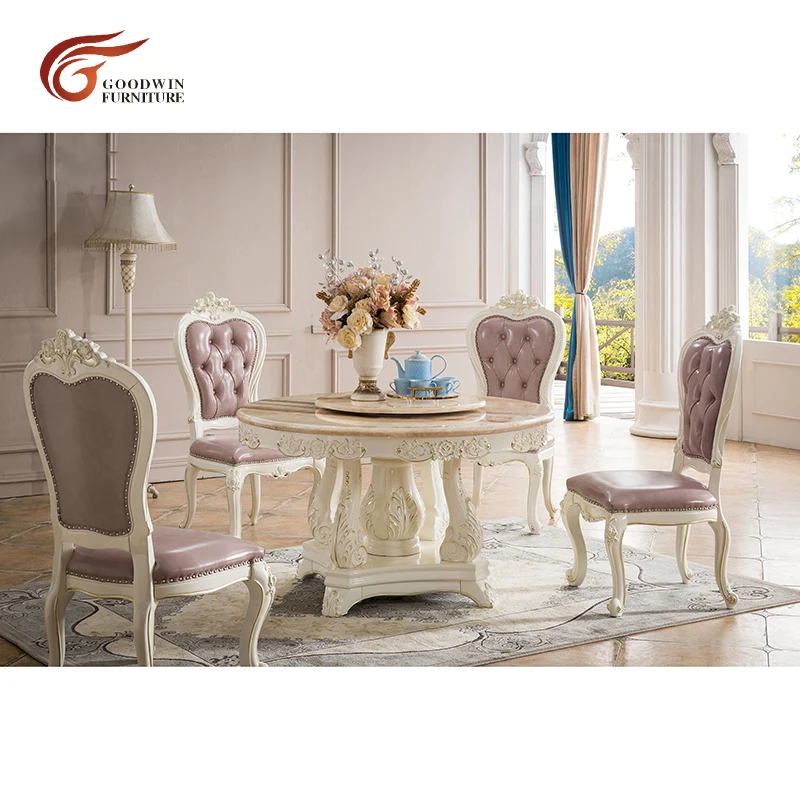 

European style modern luxury dining room furniture of marble dining table set and leather dining chair WA570