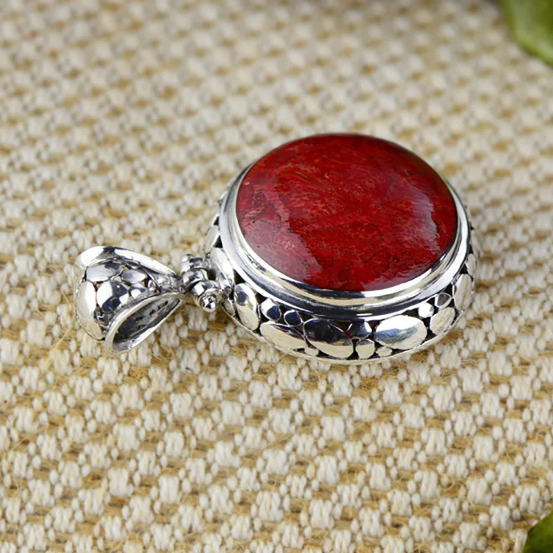 

925 Jewelry Pendant For Women With Natural Red Coral Stones Vintage For Sweater Chain Colgante Plata 925