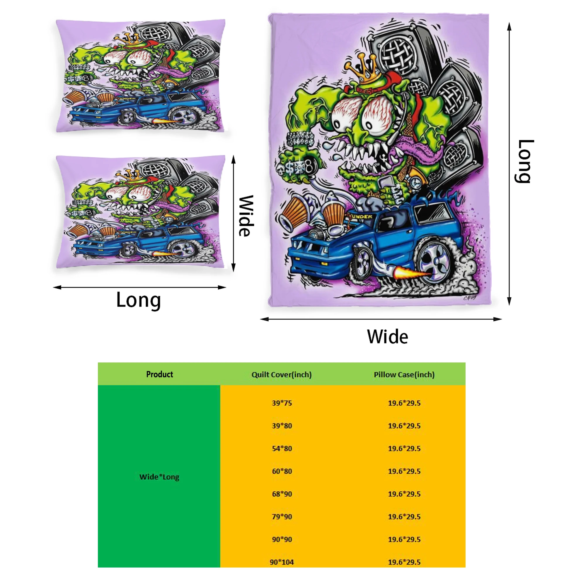 

Rat Fink Graphic Printed Home Bedding Set Printing Polyester Quilt Cover Set 3 Pieces Quilt Cover Pillow Cover Set