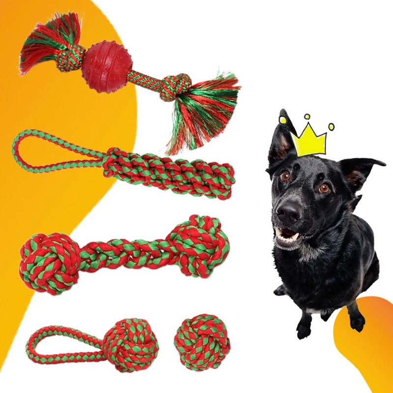 

Christmas Dog Rope Toy Pet Dog Puppy Cotton Chew Knot Toys Pet Supplies Clean Teeth Durable Braided Bone Rope Pet Molar Toy