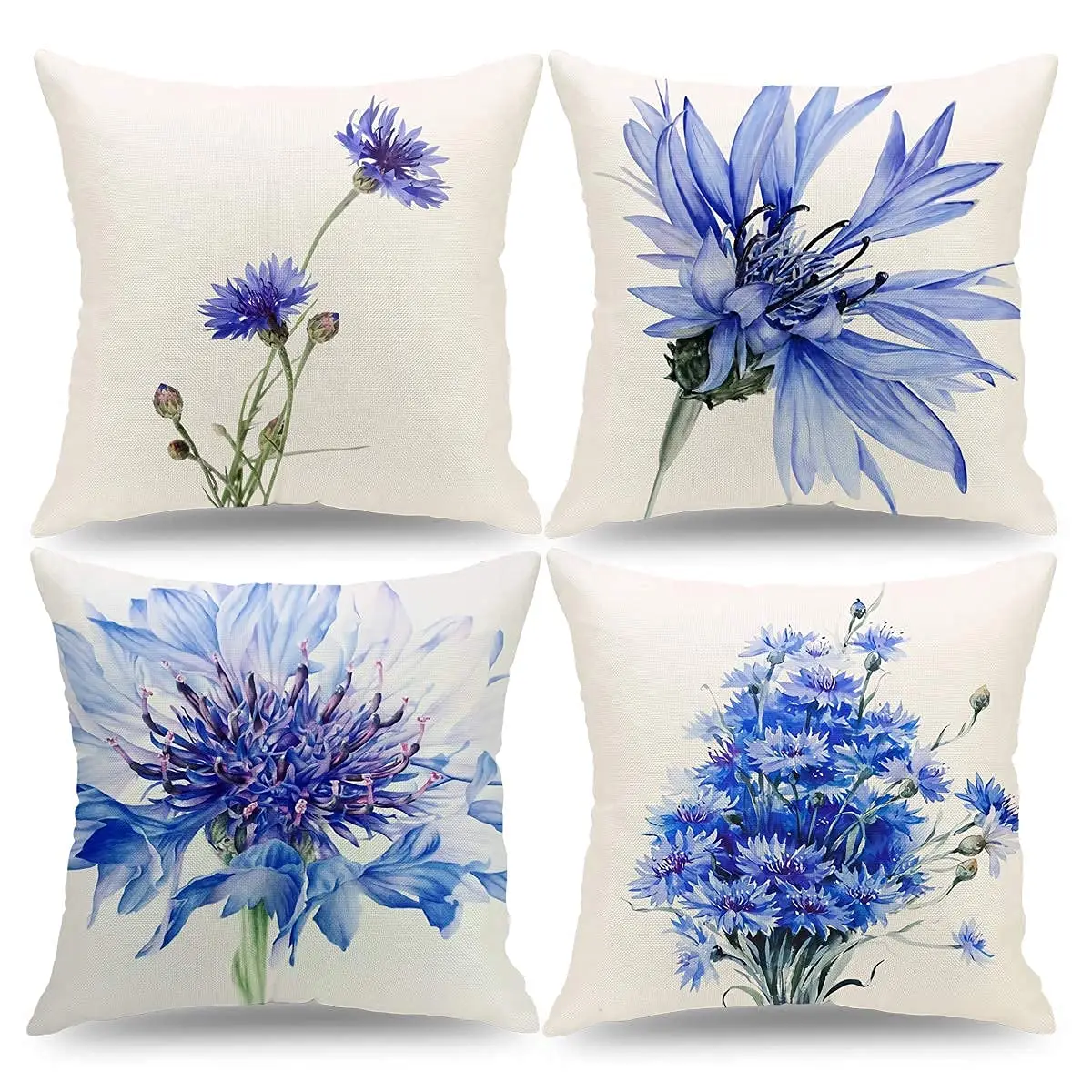 

Modern blue watercolor flower linen pillowcase sofa cushion cover home decoration can be customized for you 40x40 50x50 45x45