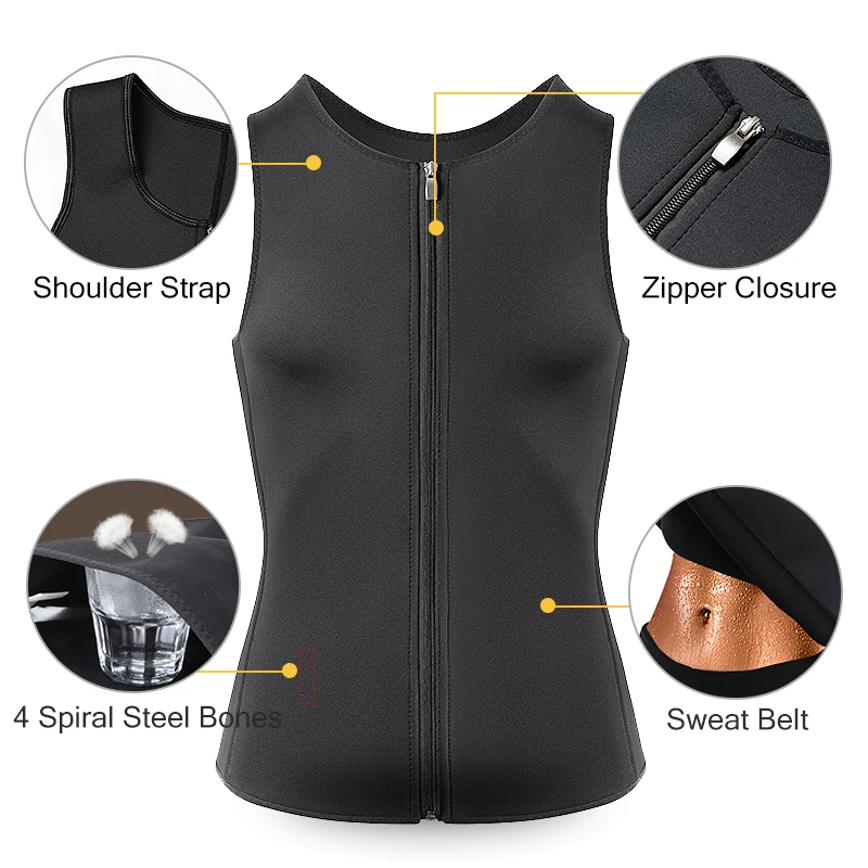 

Men Body Shaper Sweat Vest Zipper Waist Trainer Corset Tummy Slimming Vest Weight Loss Compression Workout Trimmer Top