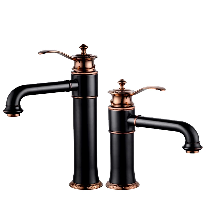 Европейский черный бронзовый кран на бортике для горячей и холодной