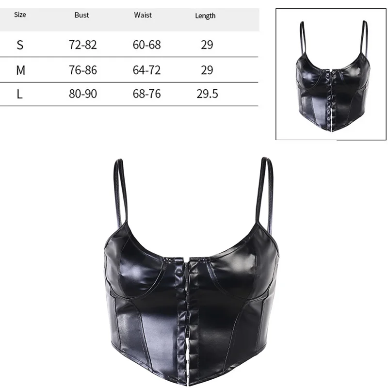 

Black Bustiers PU Leather Corset Crop Tops Strappy Short Corset Steampunk Style Stage Skinny Gothic Clothing Hook Low Brassiere