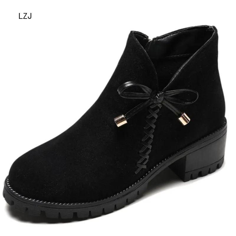 

LZJ 2019 Fashion Bow Women Boots Winter Shoes Platform Female Warm Non-slip Botas Mujer Booties Ankle For Women Snow Boots